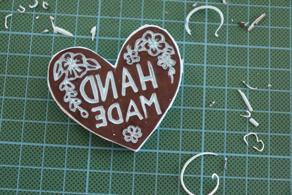 HAND MADE HEART STAMP with rubber scraps